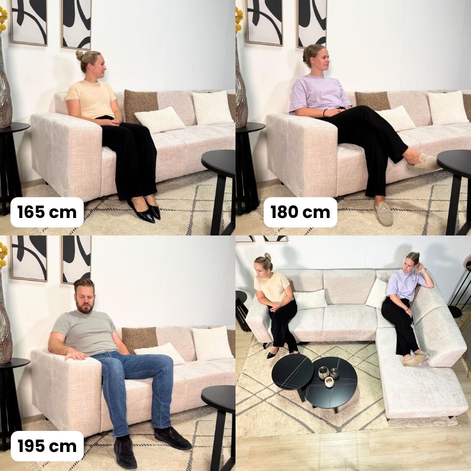 Canapé d'angle avec chaise longue en tissu chenille beige Manon - droit