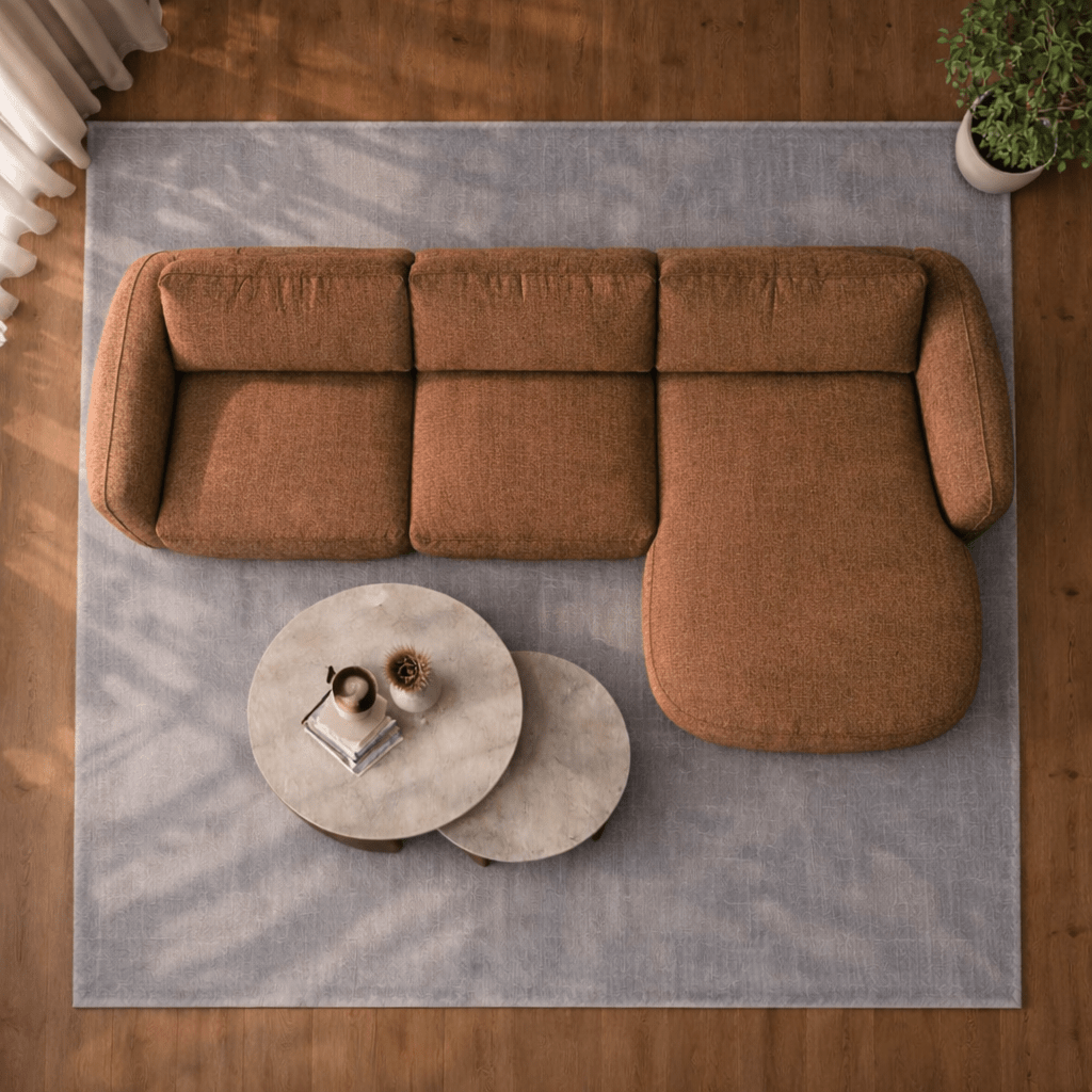 Hoekbank chaise longue koper structuurstof Dwayne - rechts