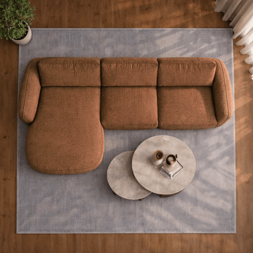 Hoekbank chaise longue koper structuurstof Dwayne - links