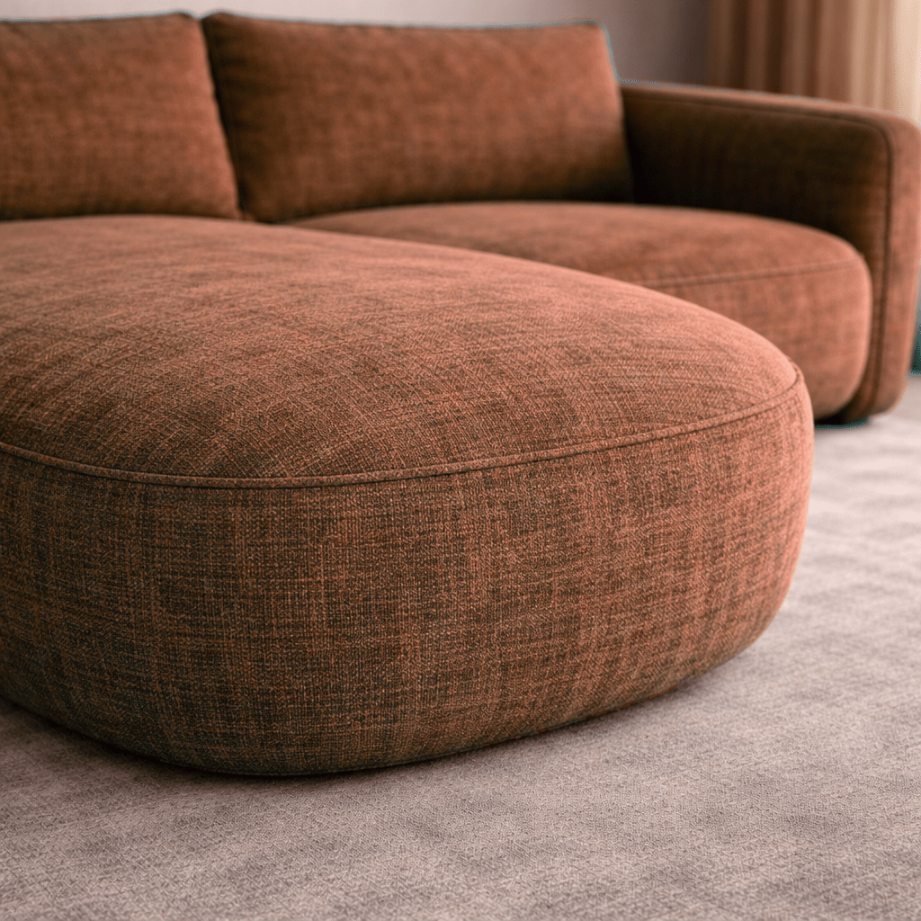 Hoekbank chaise longue koper structuurstof Dwayne - links