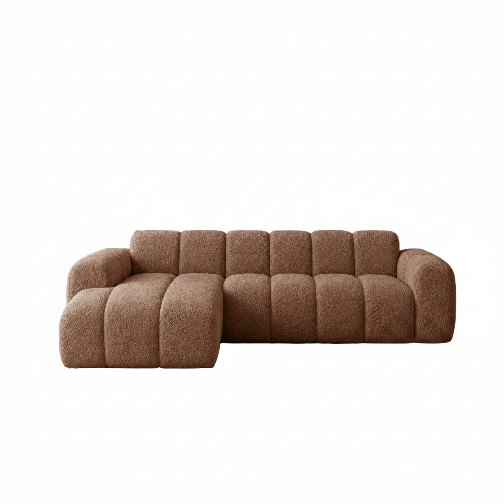 Canapé d'angle lounge tissu bouclé marron doux - rayures - droit - Brix