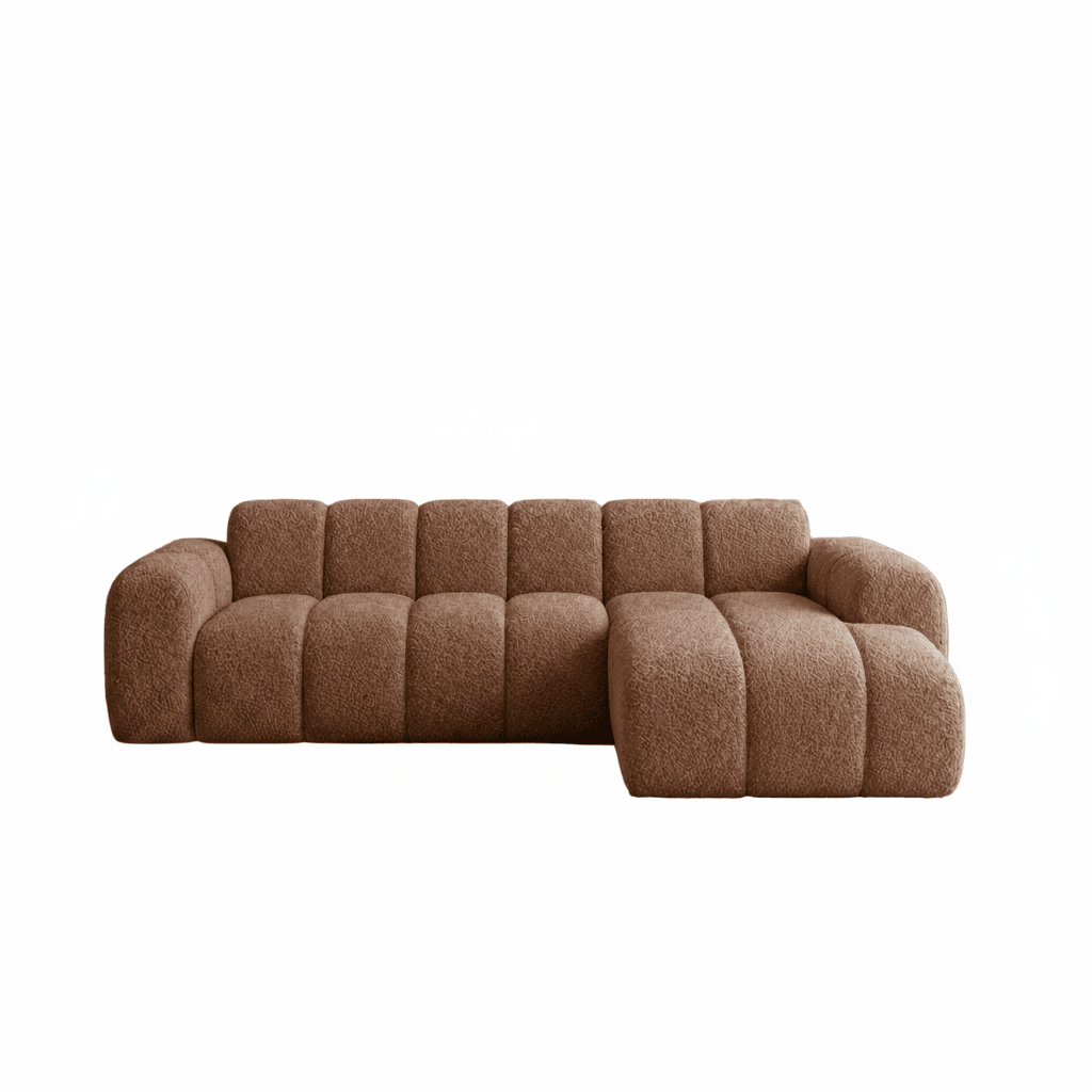 Canapé d'angle lounge tissu bouclé marron doux - rayures - droit - Brix