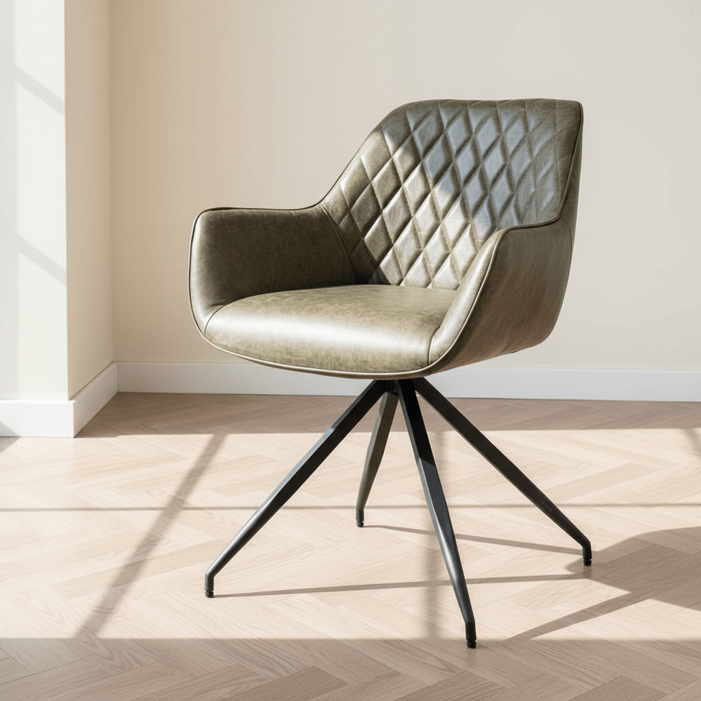 Industriële Eetkamerstoel Groen Gian - Kunstleer - Ruitpatroon - Met Armleuningen