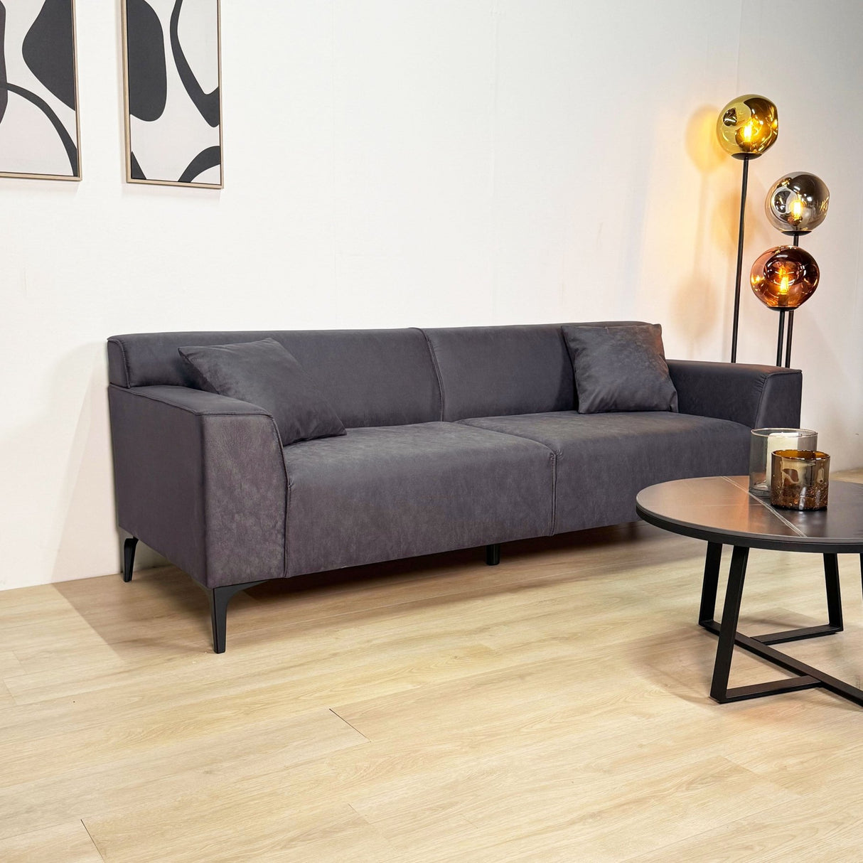 3-zits bank antraciet microvezel stof Davidson