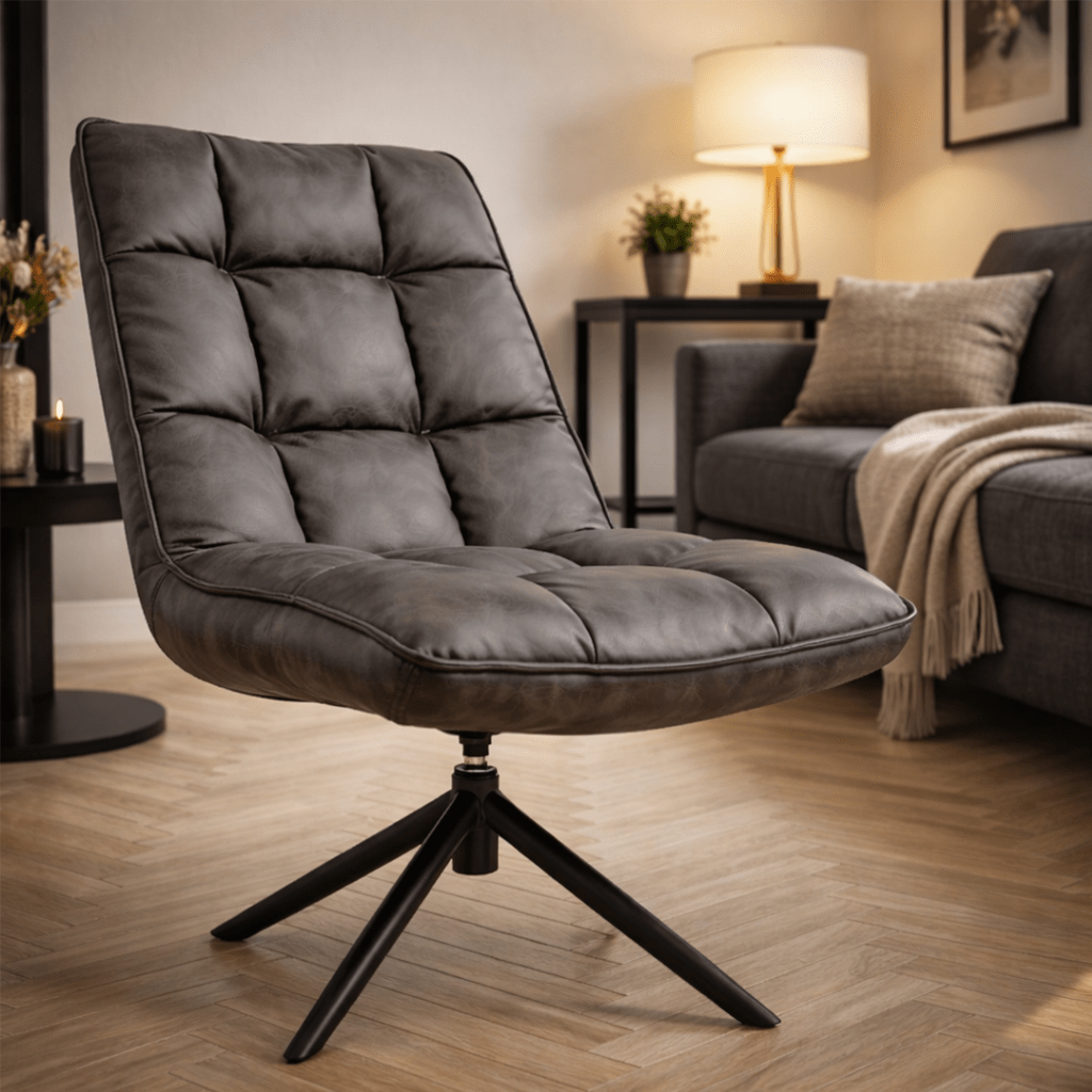 Industriële draaifauteuil antraciet eco-leer 360° draaibaar Yuki