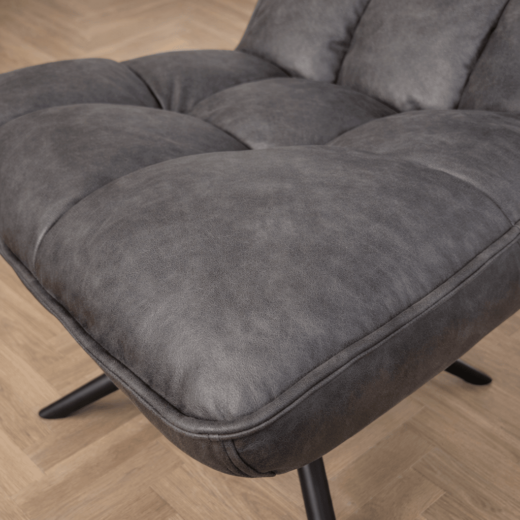 Industriële draaifauteuil antraciet eco-leer 360° draaibaar Yuki