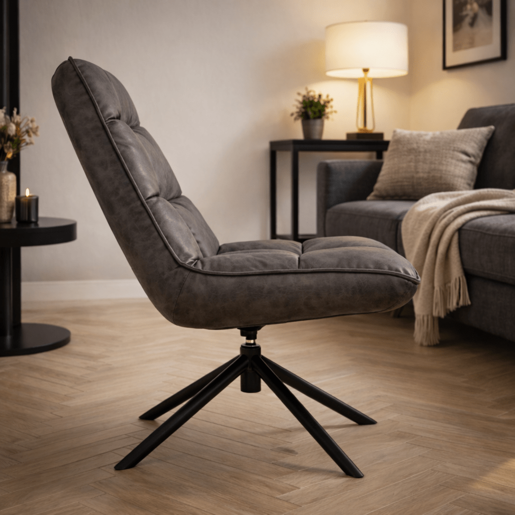 Industriële draaifauteuil antraciet eco-leer 360° draaibaar Yuki