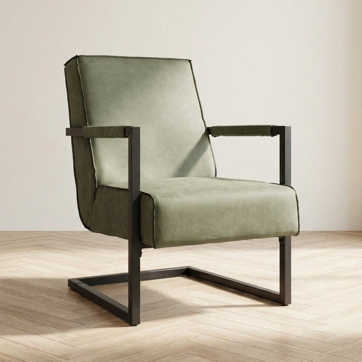Industriële leren fauteuil groen Tiger sfeerfoto in modern interieur