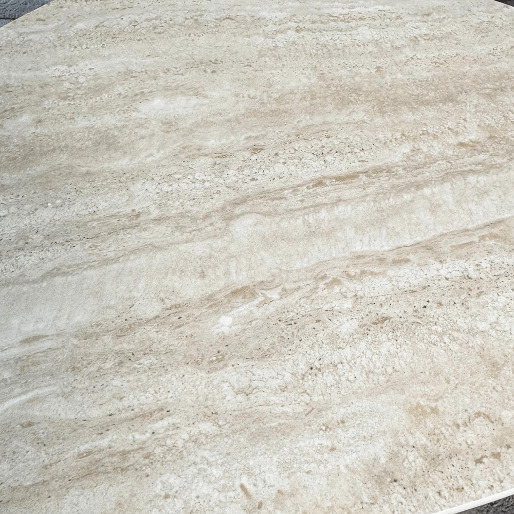 Salontafel set van 2 Jimi travertin blad met walnoot onderstel