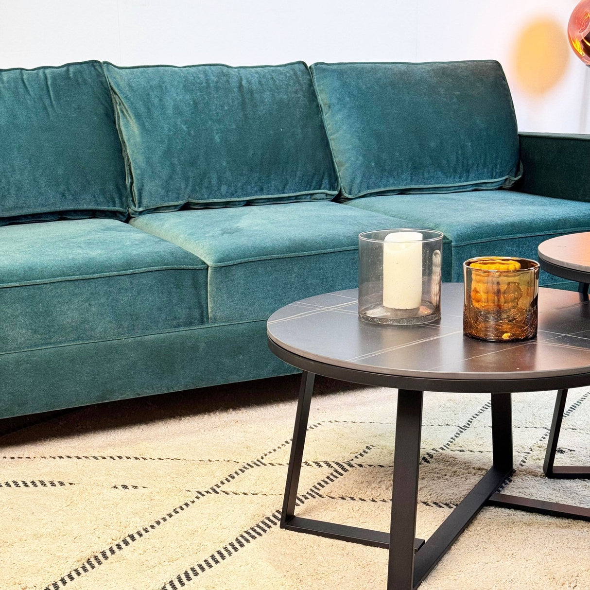 Canapé 3 places Kale Velvet Vert - coussins amovibles confortables