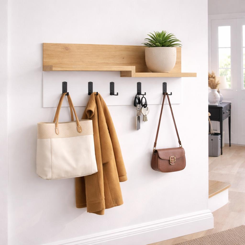 Porte-manteaux - Porte-manteau Chêne Mélamine - 5 - Angle Blanc - 65 cm - Lagona - Dimehouse