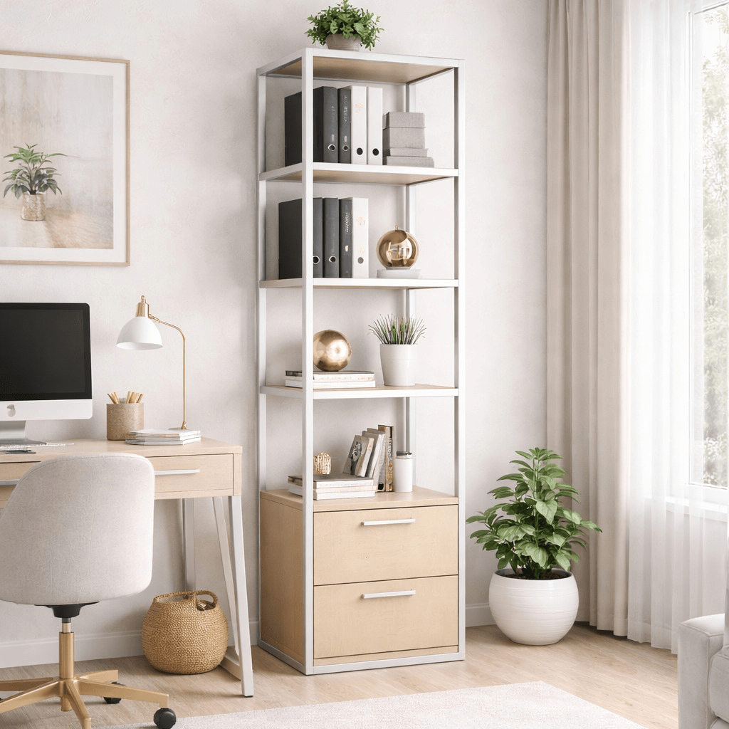 Boekenkasten - Boekenkast Robbins White Wit Eik Melamine 39x160x39 cm - Dimehouse