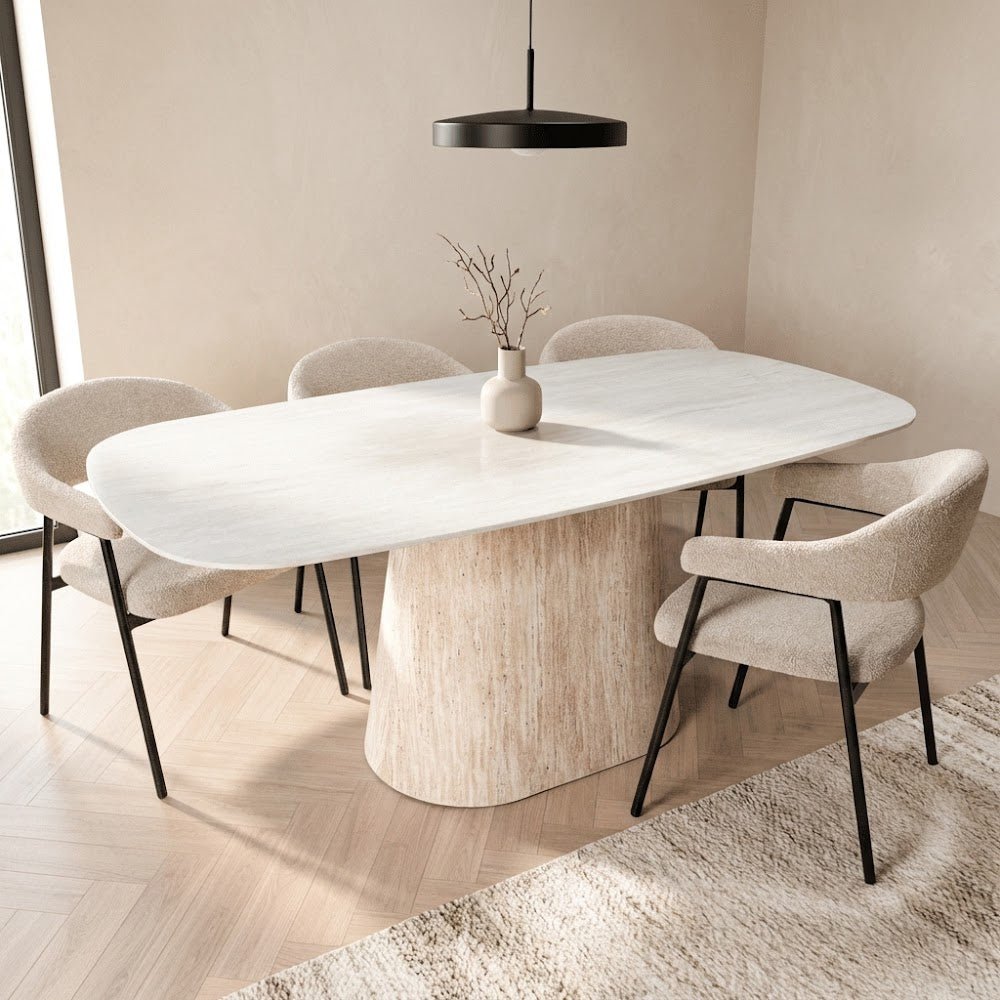 Eettafels - Sintered Stone Marmerlook Travertin Eettafel Lea 180x90 cm - Deens Ovaal - Dimehouse