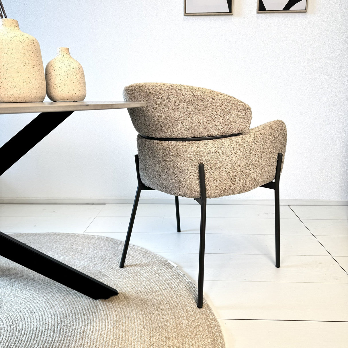Chaise de salle à manger Bouclé Beige - Japandi - formes rondes - Lola