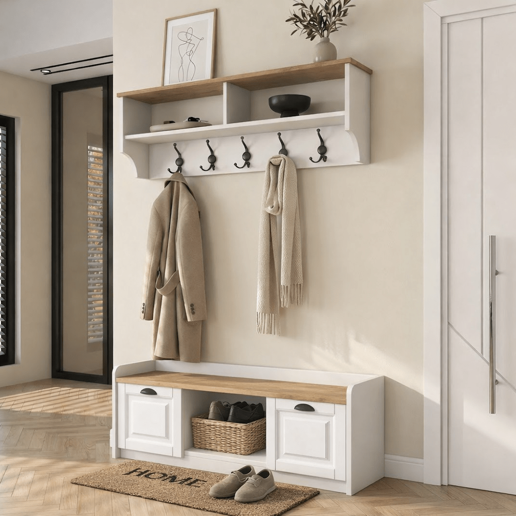 Meubelsets - Meubelset Kapstok - Schoenenkast - Wit - Eiken Melamine - Hally - Dimehouse
