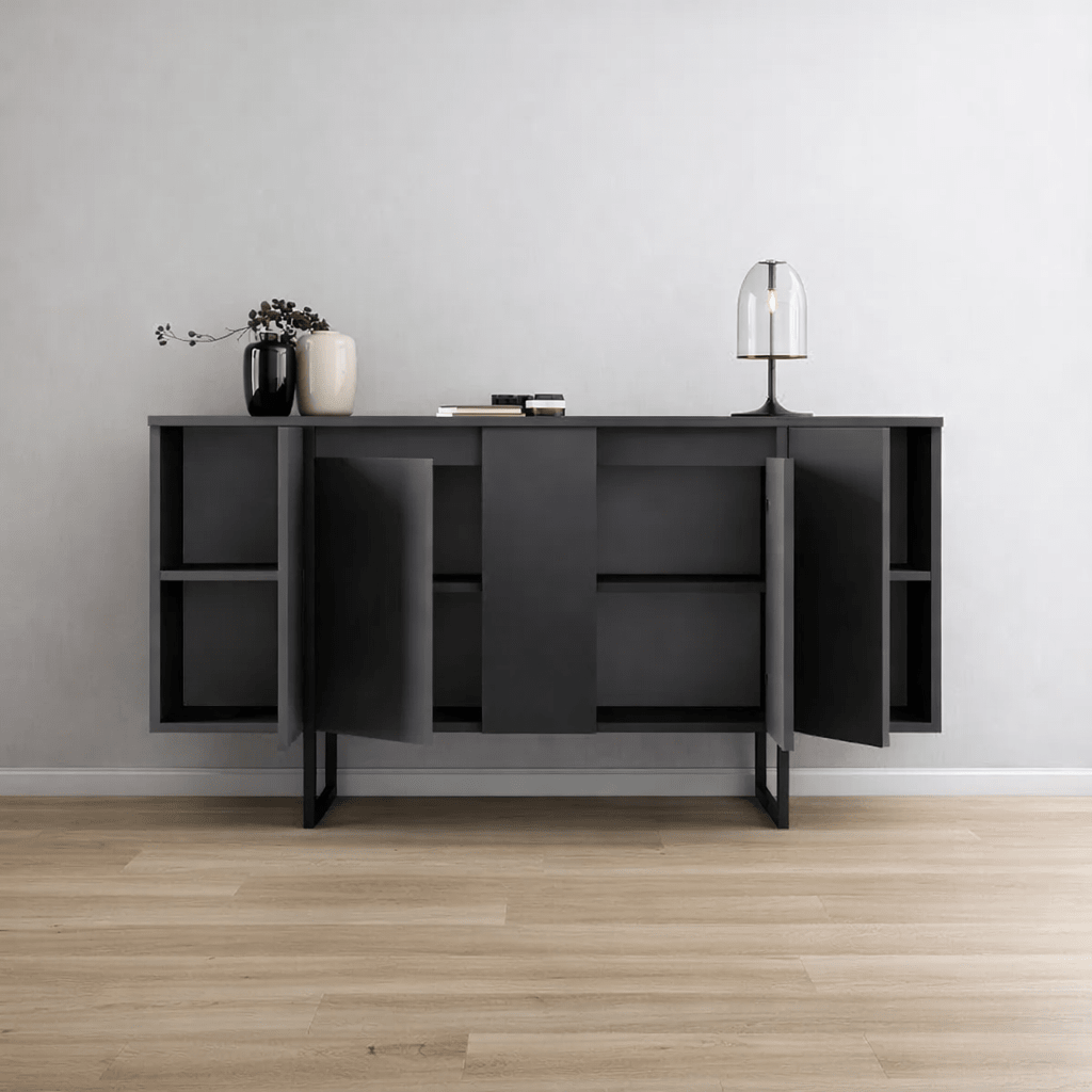 Dressoirs - Modern Dressoir Antraciet Luxe 160x80x35 - Zwart Frame - Dimehouse