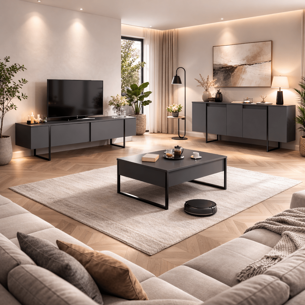 Dressoirs - Modern Dressoir Antraciet Luxe 160x80x35 - Zwart Frame - Dimehouse