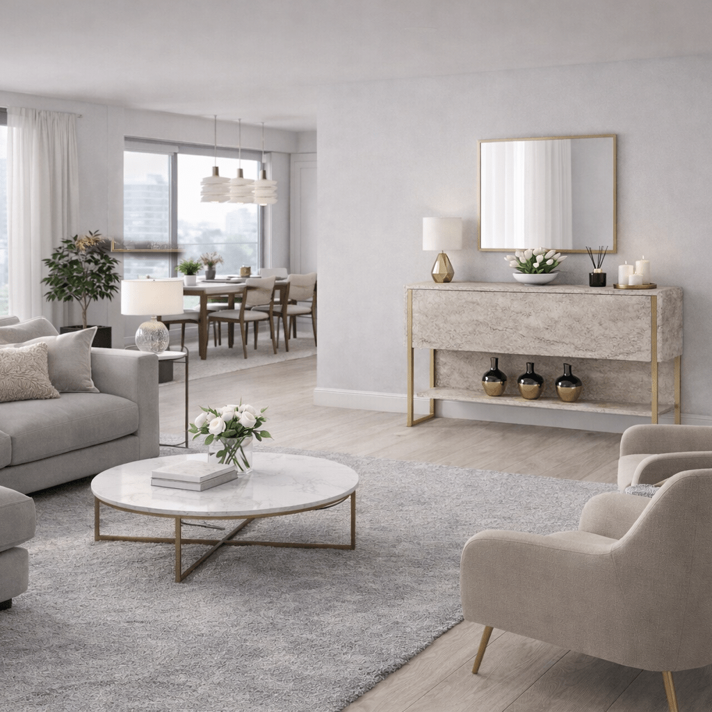 Dressoirs - Modern Dressoir Travertin Luxe 120x80x30 - Gouden Frame - Eén Vak - Dimehouse