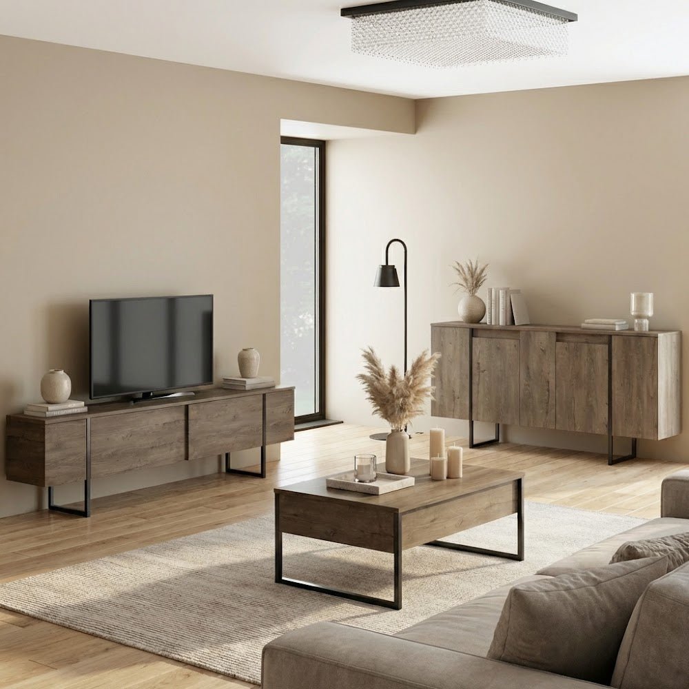 Commode moderne en noyer de luxe 160 x 80 x 35 cm - Cadre noir