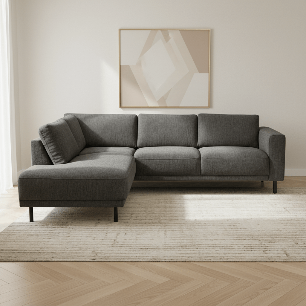 Moderne 3-zits hoekbank met Lounger Antraciet Stof Aniko links 240x197x78 cm