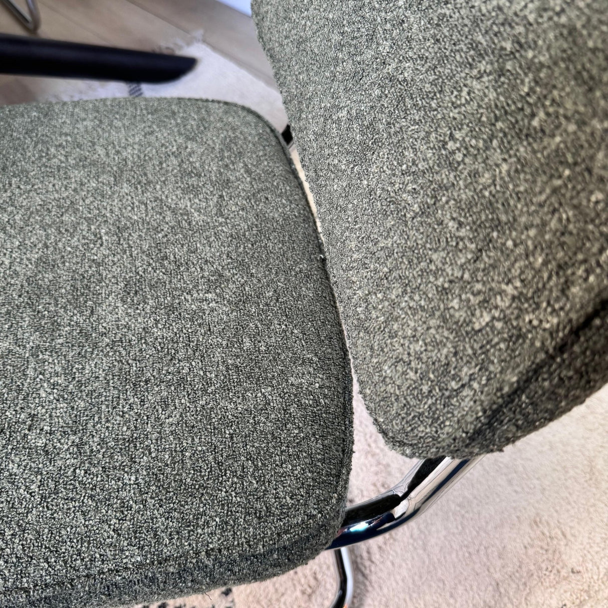 Moderne Eetkamerstoel Groen Bouclé Stof Sway - Chrome Frame - Zonder Armleuningen