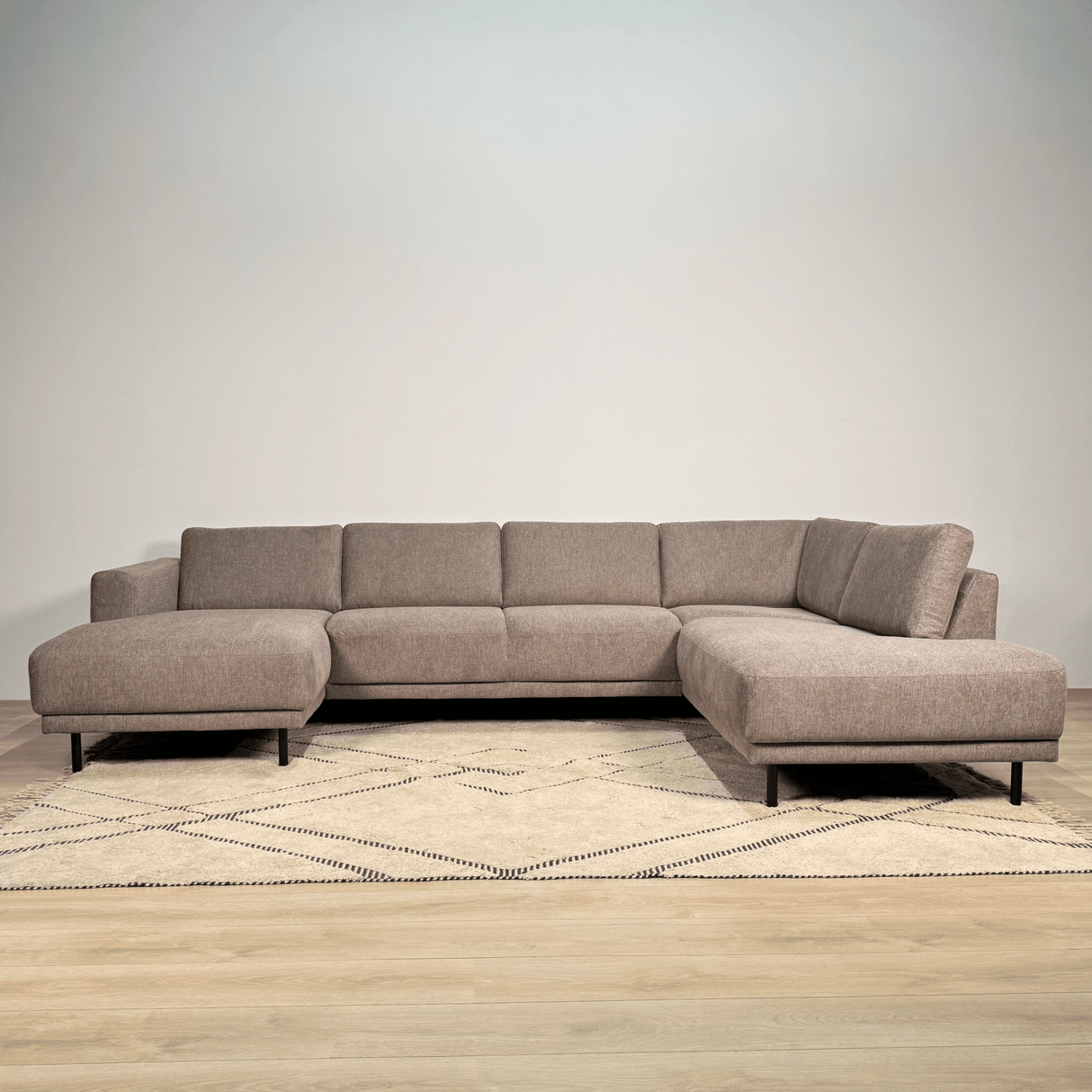 Moderne U-Bank Hoekbank Rechts Taupe Stof Aniko 310x197x78 cm