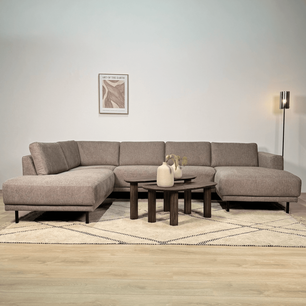 Moderne U-Bank Hoekbank Links Taupe Stof Aniko 310x197x78 cm
