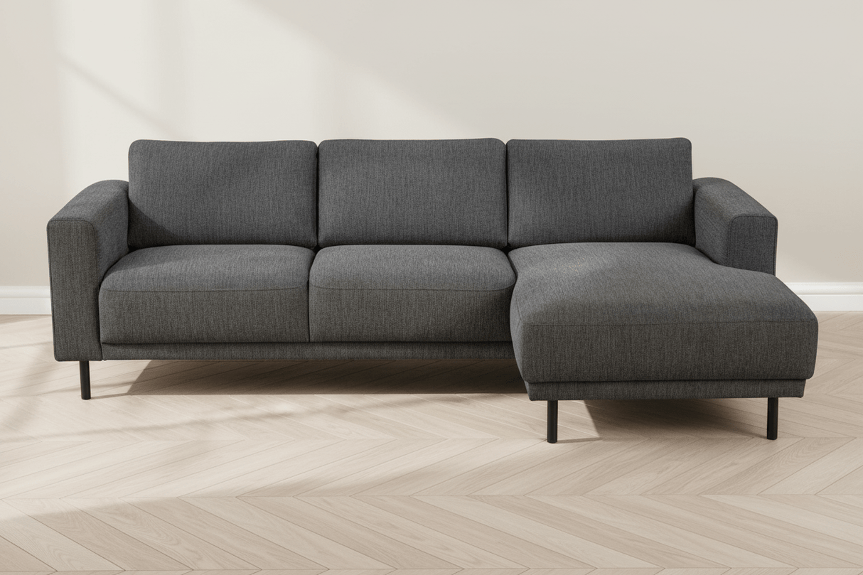 Canapé d'angle moderne avec Méridienne Tissu Anthracite Aniko droite 238x142x78 cm