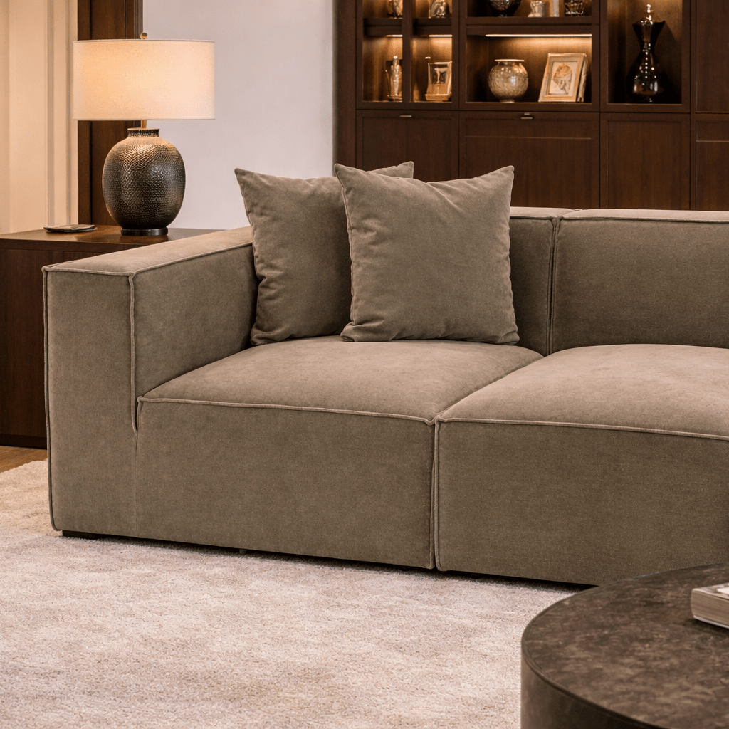 Banken - Modulaire XXL hoekbank taupe linnen 430 cm breed Sora - Dimehouse