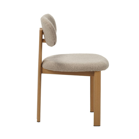 Japandi Eetkamerstoel Miyo Bouclé Zandkleur - Eikenlook Frame