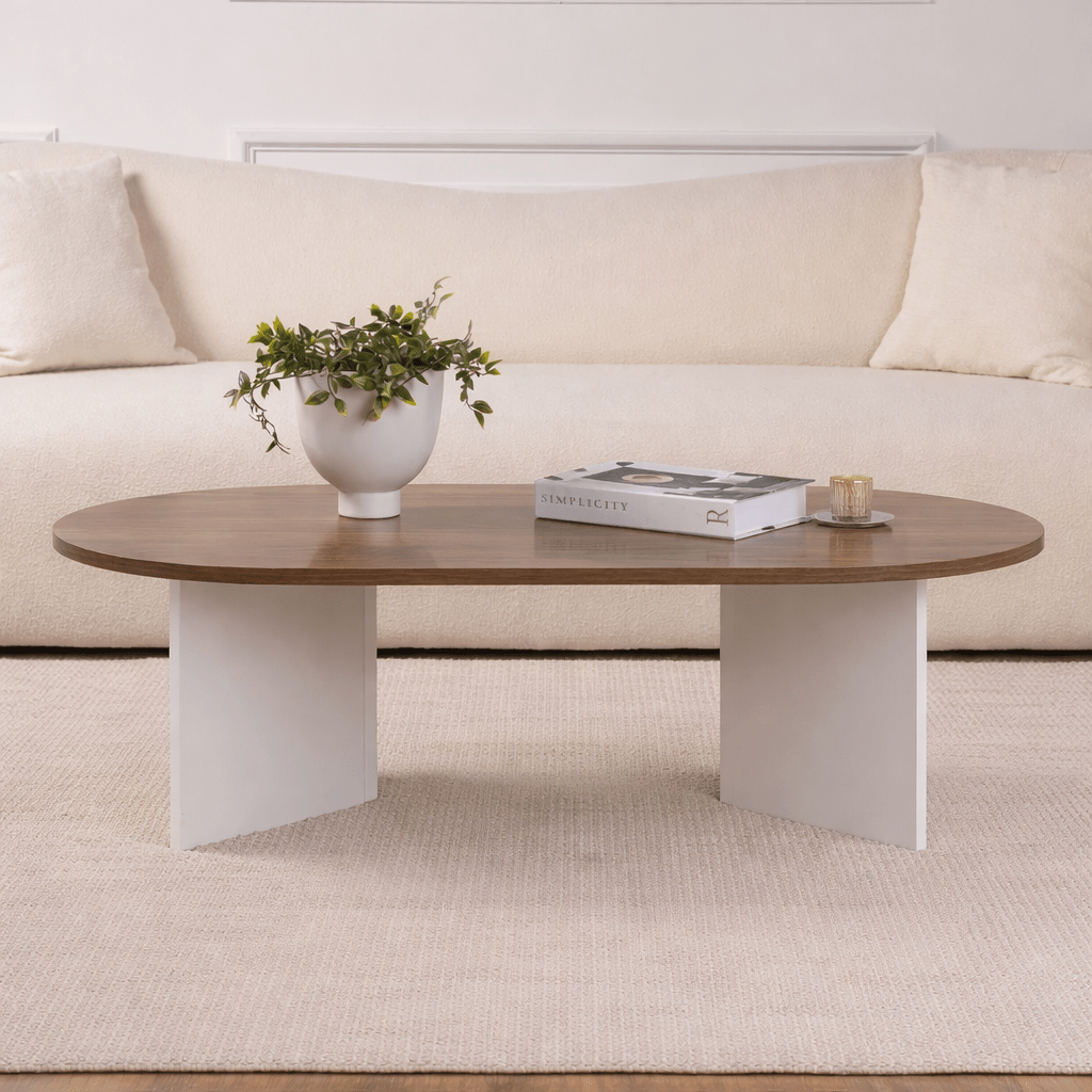 Salontafels - Salontafel walnoot wit melamine boogvorm Koda 119x60 cm - Dimehouse