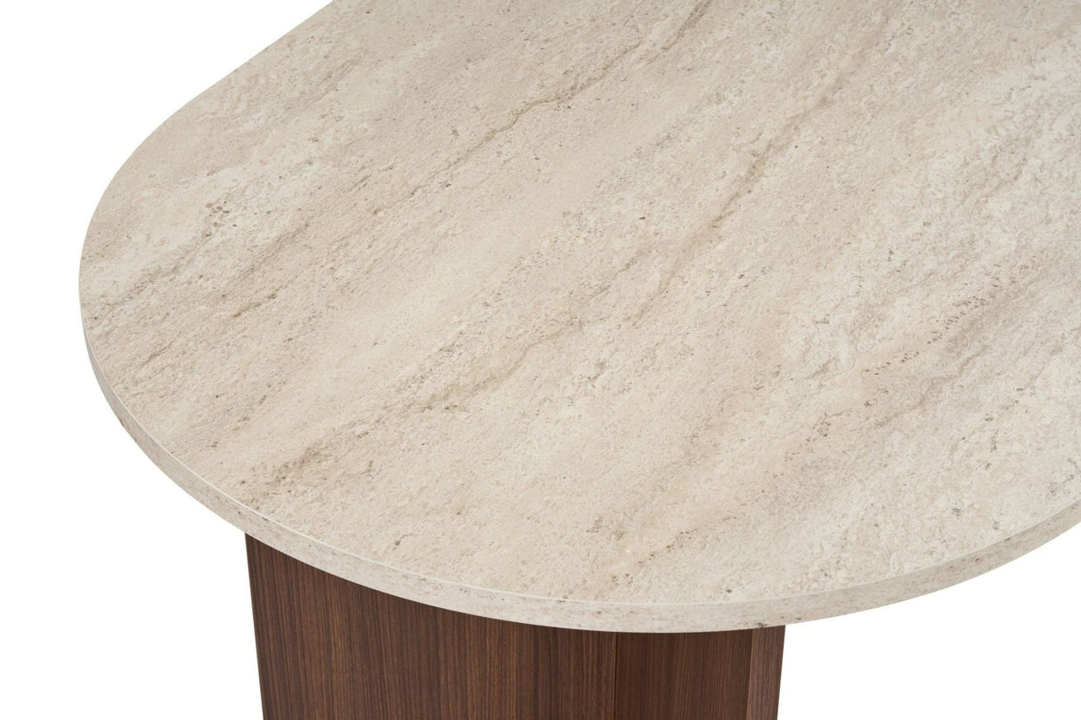 Ovalen eettafel Travertine blad - Walnoot melamine - 180x89,5x75 cm - Sablin