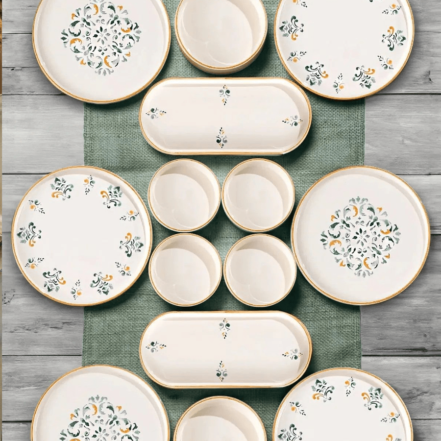 Breakfast Set (14 Pieces) - Servies set keramiek - 14 delig - Zacht olijf groen - Heritage - Dimehouse