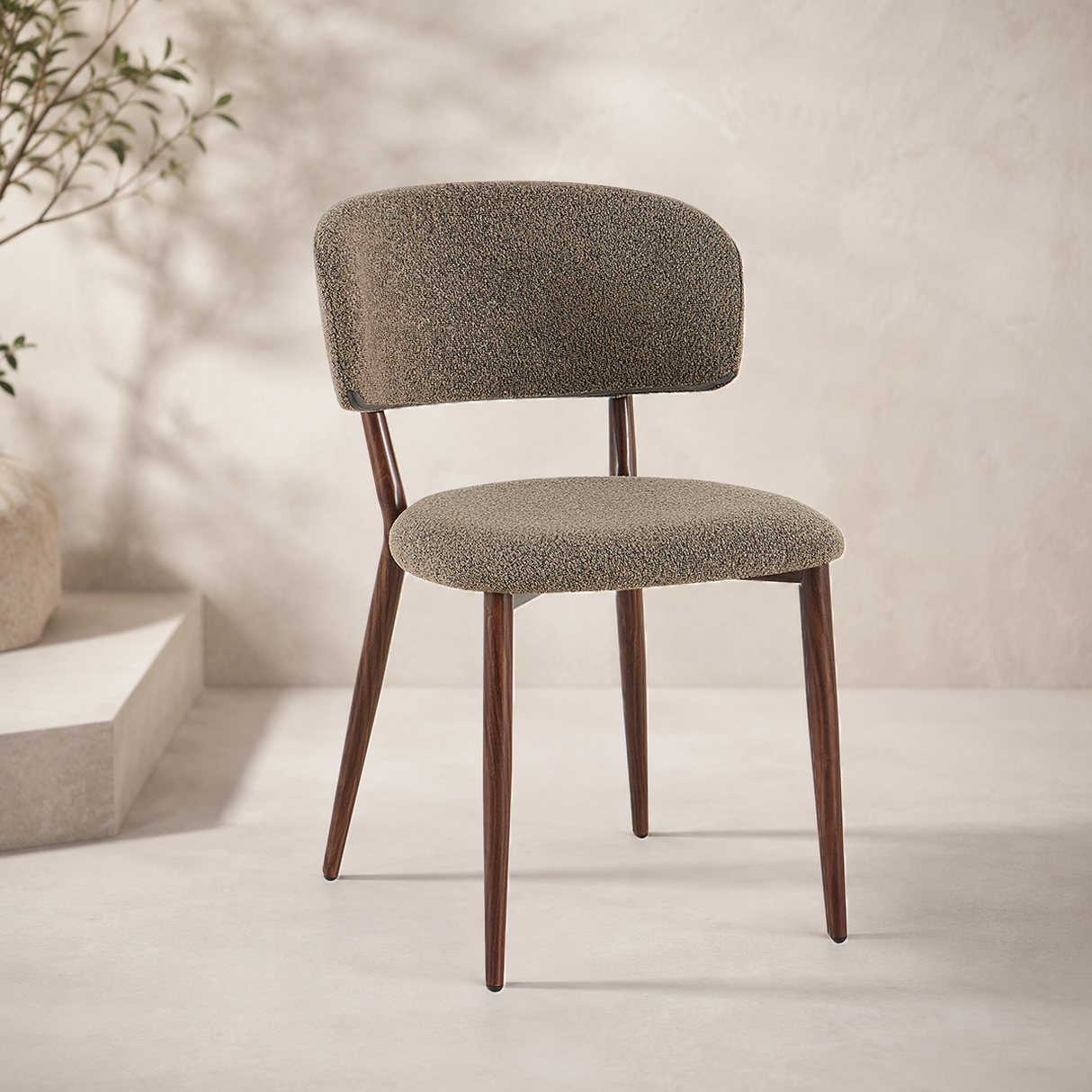 Japandi Eetkamerstoel Yura Taupe - Walnootlook Frame