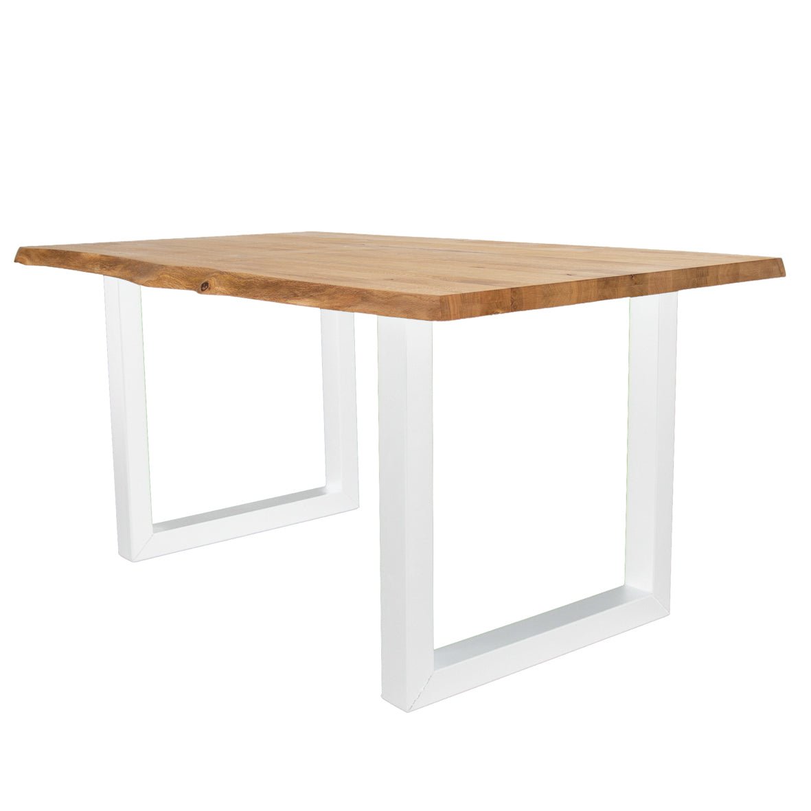 Table à manger Revi en chêne - Forme de tronc d'arbre - Pied en U blanc