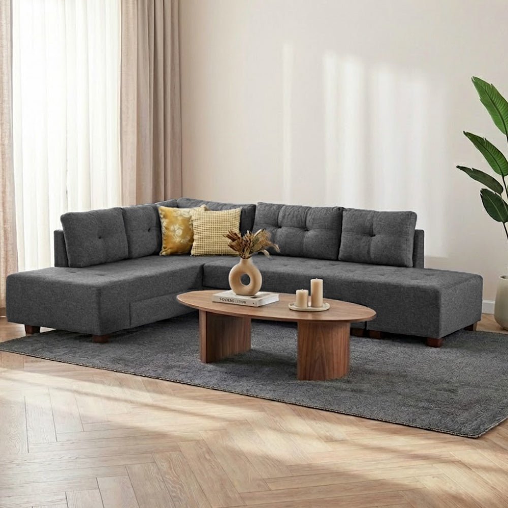 Canapé lit tissu anthracite - XL 280x206 cm - à roulettes - Gauche - Manama