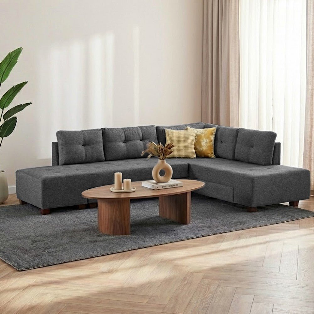 Canapé lit tissu anthracite - XL 280x206 cm - à roulettes - Droite - Manama