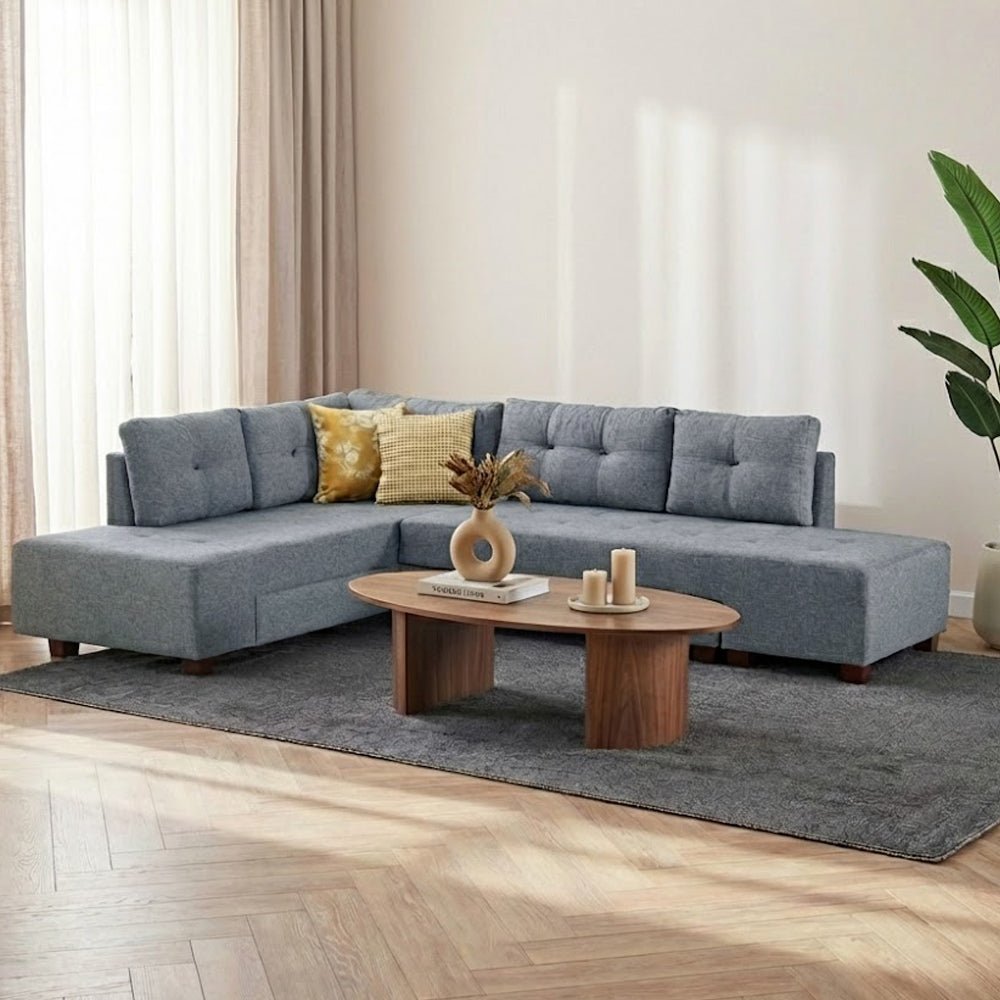 Canapé lit tissu bleu clair - XL 280x206 cm - à roulettes - Gauche - Manama