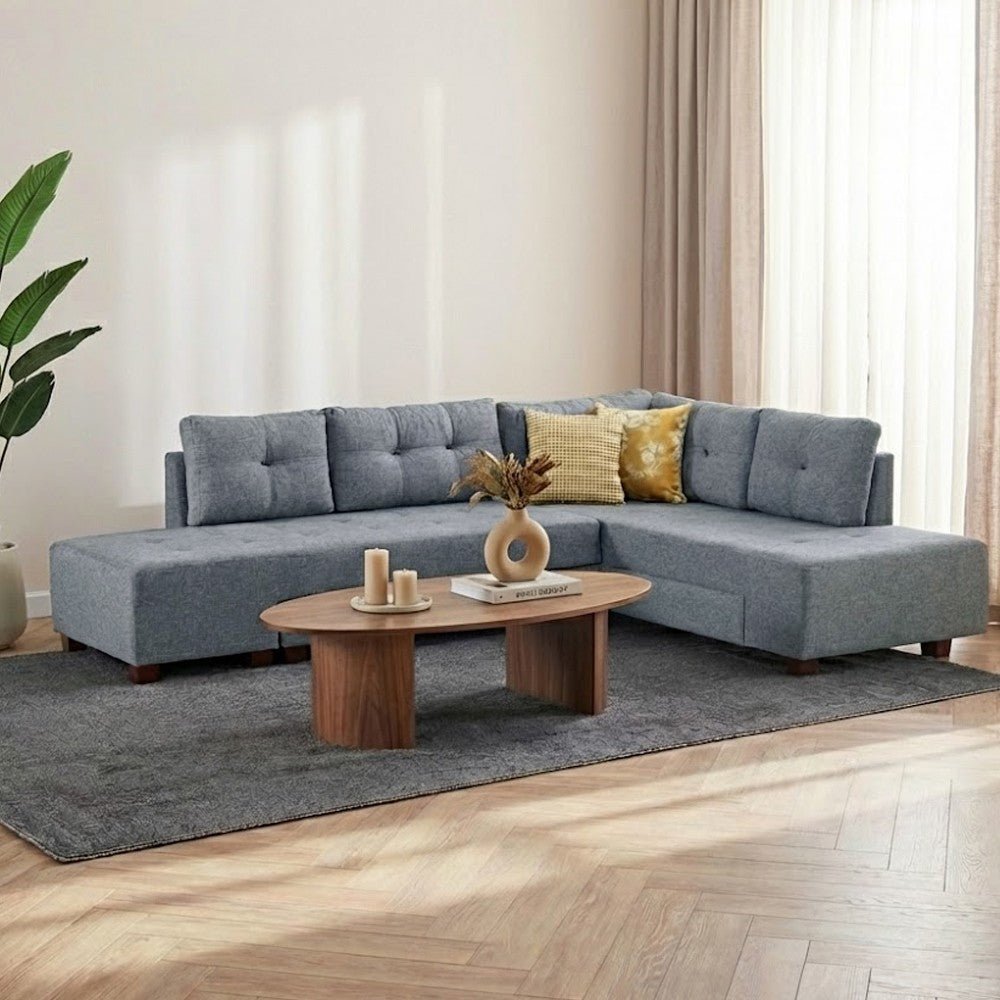 Canapé lit tissu bleu clair - XL 280x206 cm - à roulettes - Droite - Manama