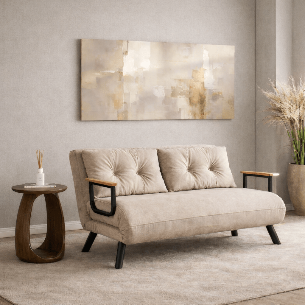 Banken - Slaapbank beige linnen stof 2 persoons - Sando - Dimehouse