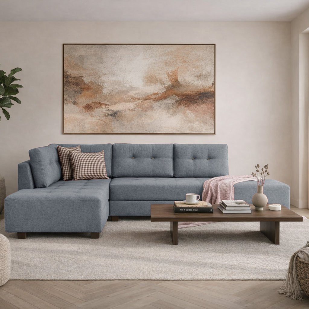 Canapé lit tissu bleu clair - XL 280x206 cm - à roulettes - Gauche - Manama