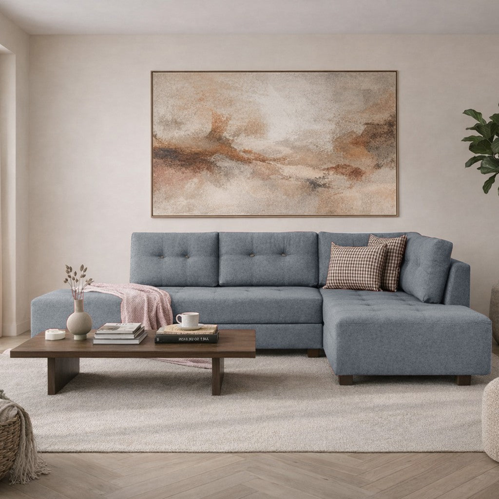 Canapé lit tissu bleu clair - XL 280x206 cm - à roulettes - Droite - Manama