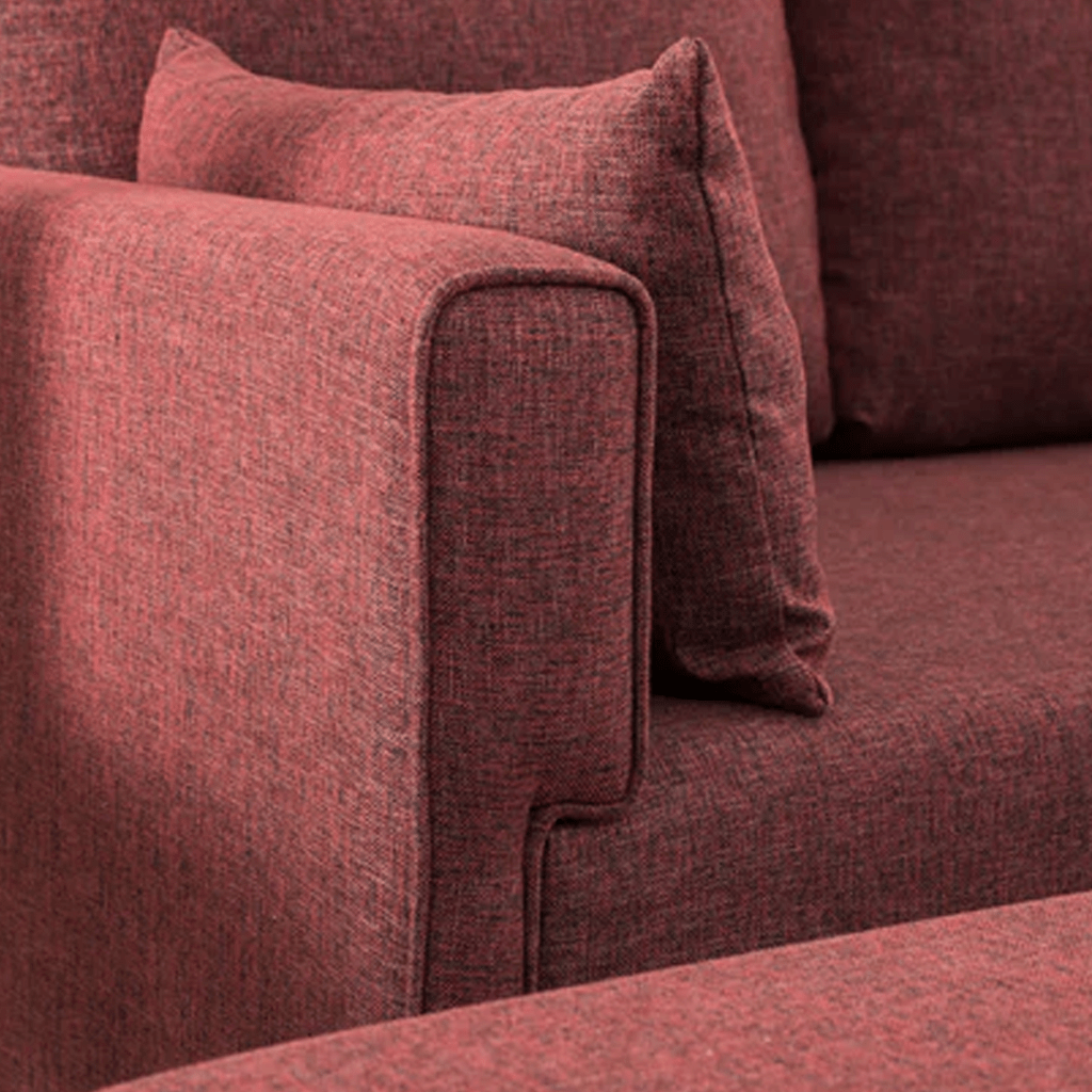 Canapé-lit en tissu rouge - deux places - avec pouf - angle droit - Bella