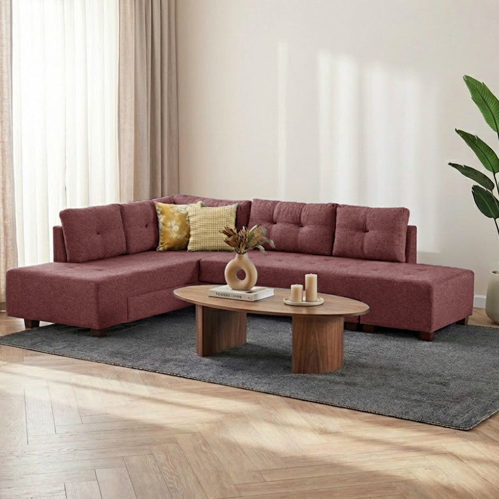 Canapé d'angle avec fonction couchage Gauche Manama Rouge Claret