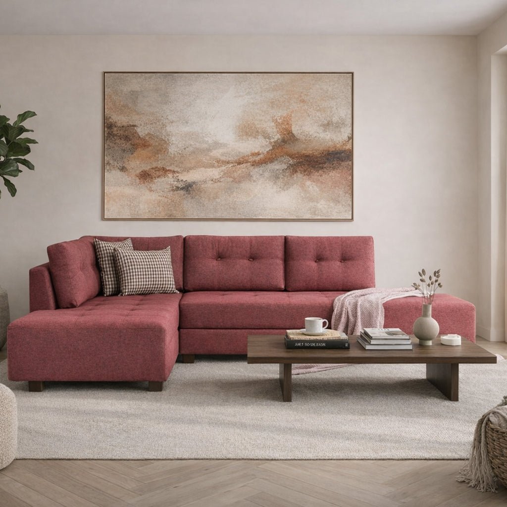 Canapé d'angle avec fonction couchage Gauche Manama Rouge Claret