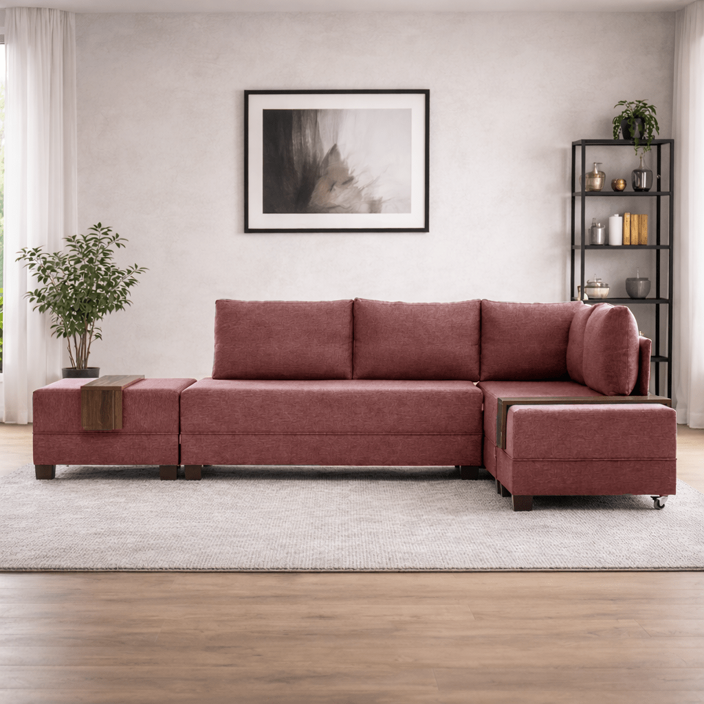 Canapé lit tissu rouge - XXL 280 x 210 - Droite - Fly