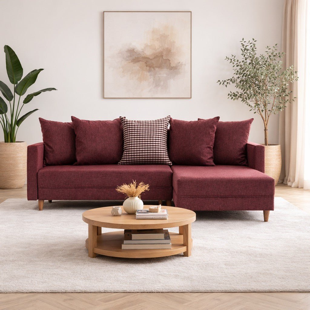 Canapé d'angle avec fonction couchage Droite Aydam Claret Rouge