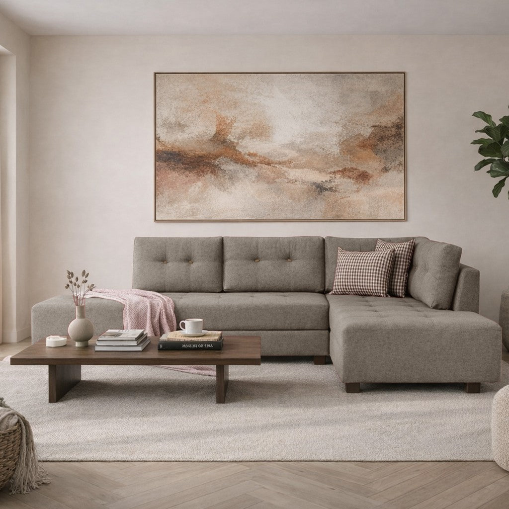 Canapé lit tissu taupe - XL 280x206 cm - à roulettes - Droite - Manama