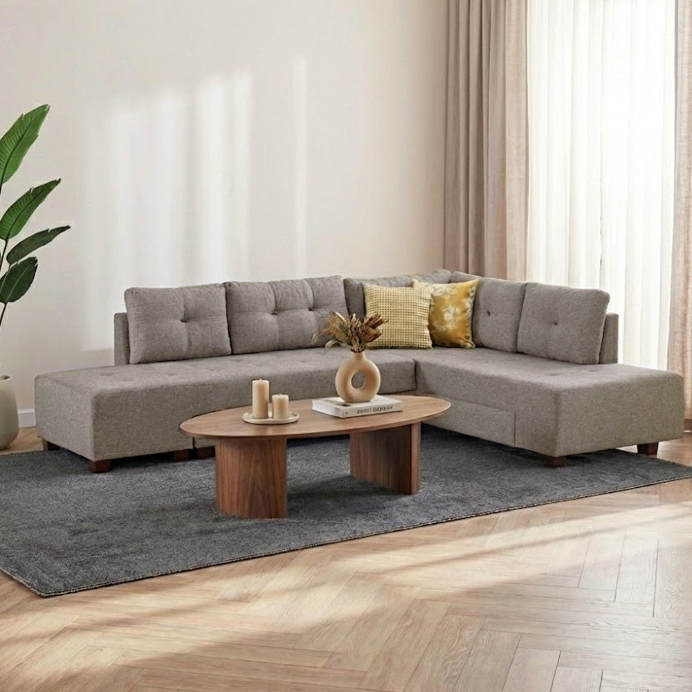 Canapé lit tissu taupe - XL 280x206 cm - à roulettes - Droite - Manama