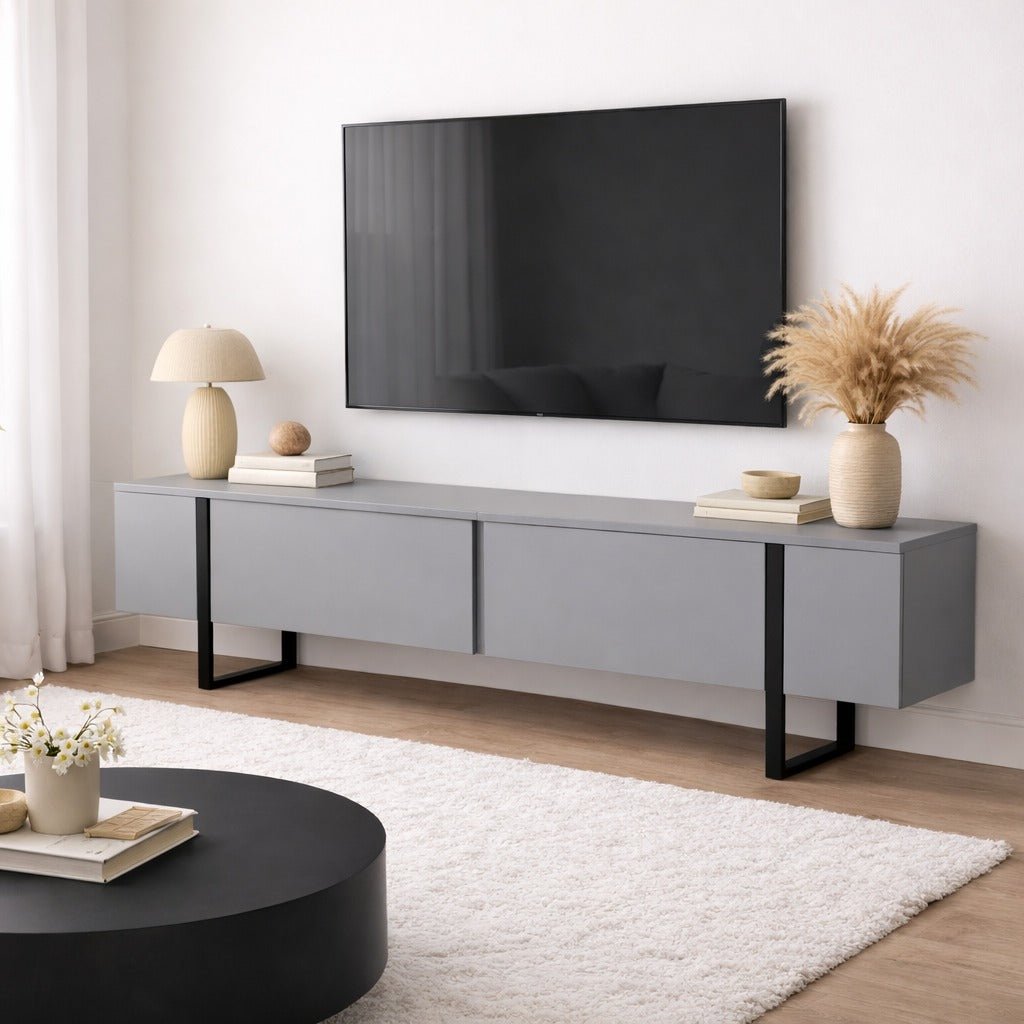 TV Meubels - TV Meubel Grijs Melamine Zwart Frame Blitz 50x180x29,5 cm - Dimehouse